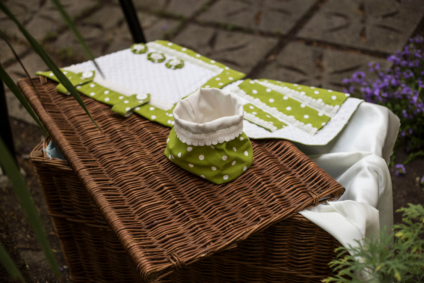Set da Cucina “Verde Country” in Cotone a Pois