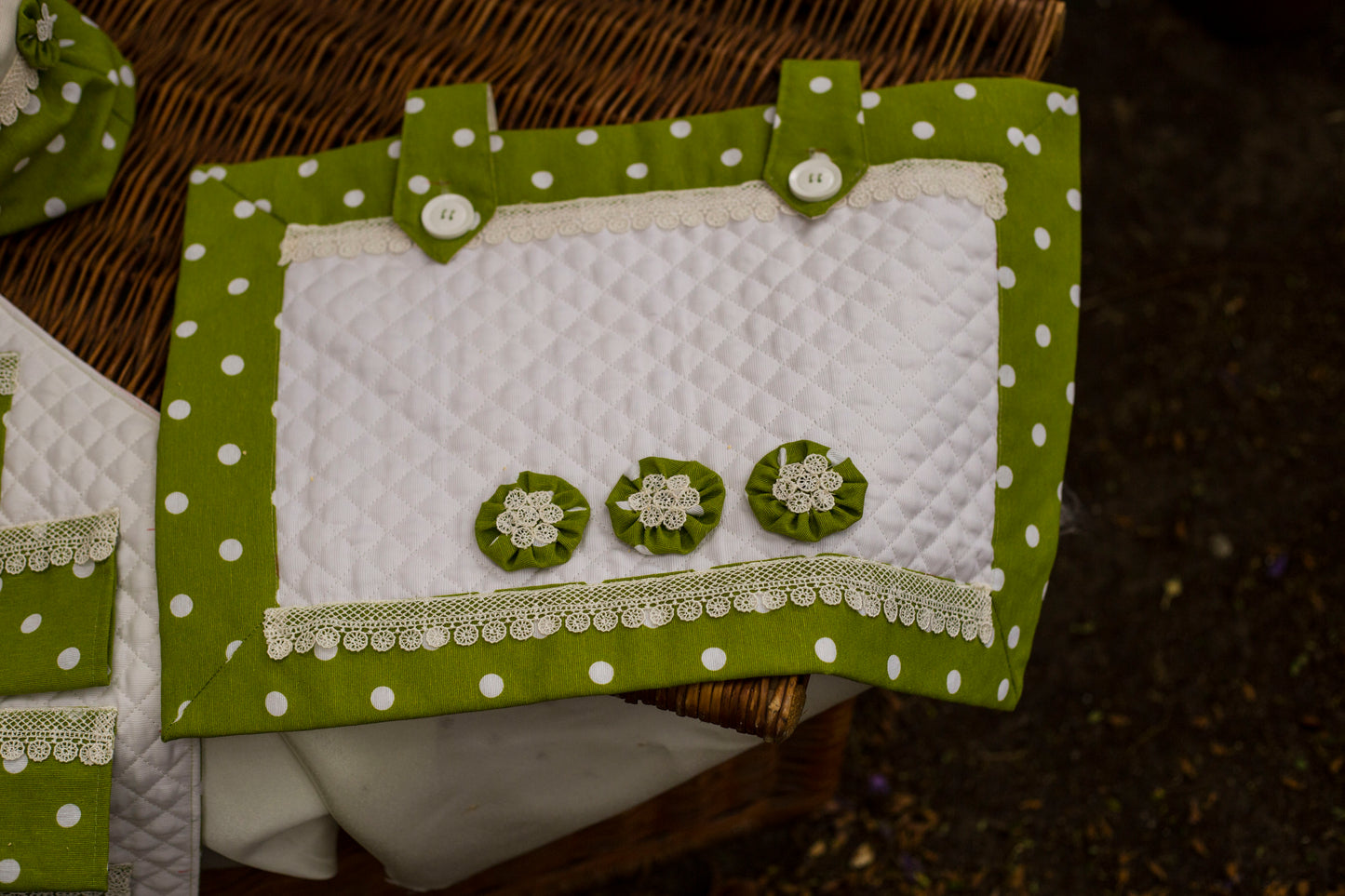 Set da Cucina “Verde Country” in Cotone a Pois