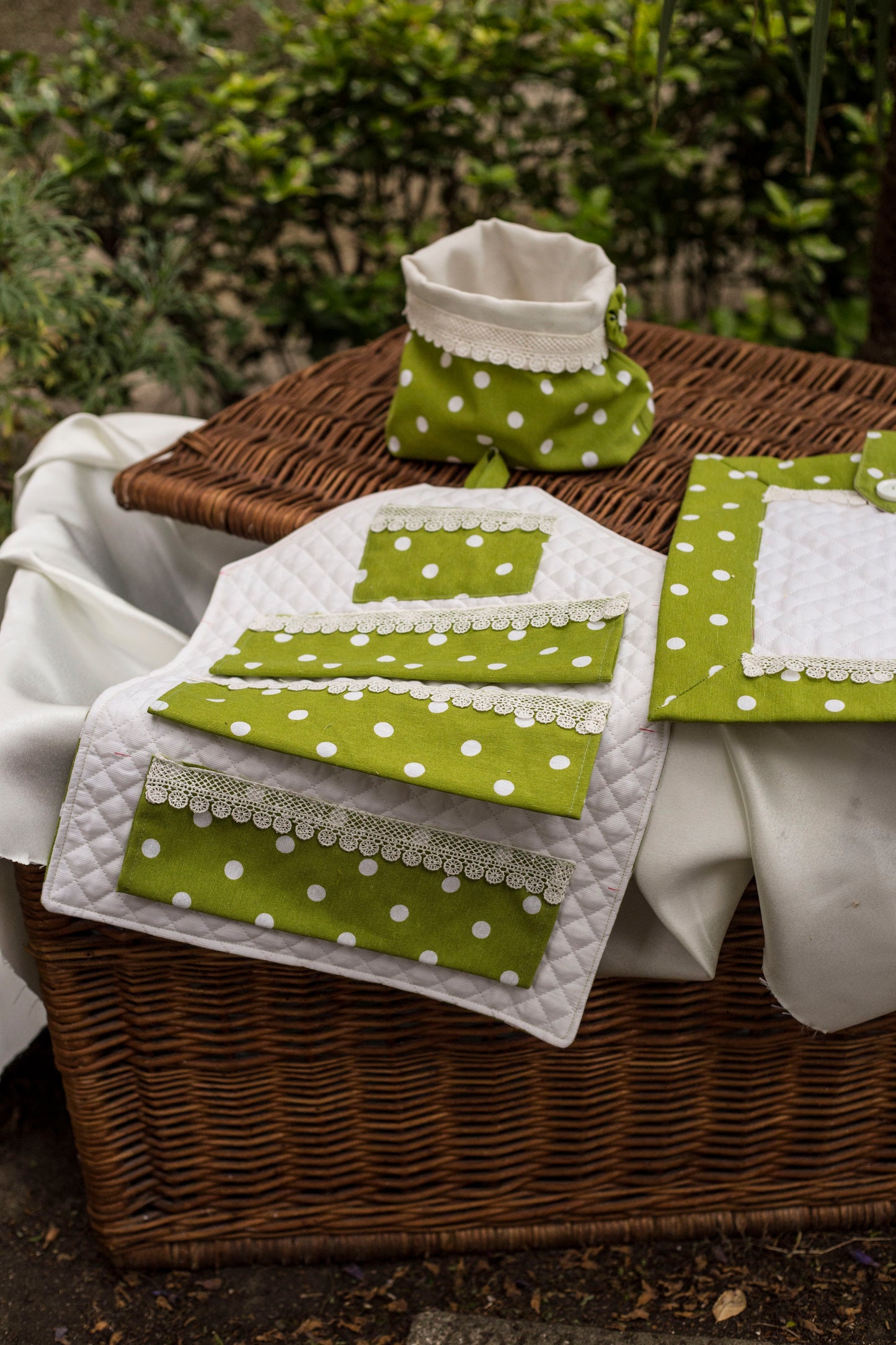 Set da Cucina “Verde Country” in Cotone a Pois