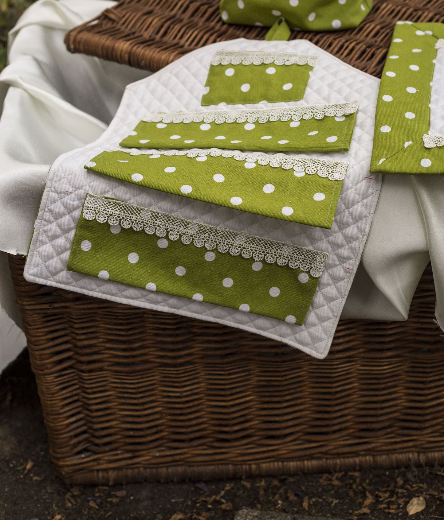Porta-Accessori “Verde Country” in Cotone a Pois